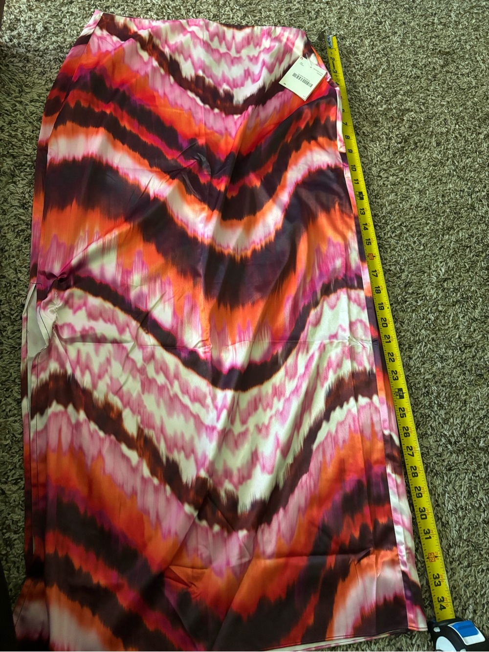 NWT Abstract Print Satin Maxi Skirt – Pink Orange & Black Statement Skirt - Picture 7 of 12